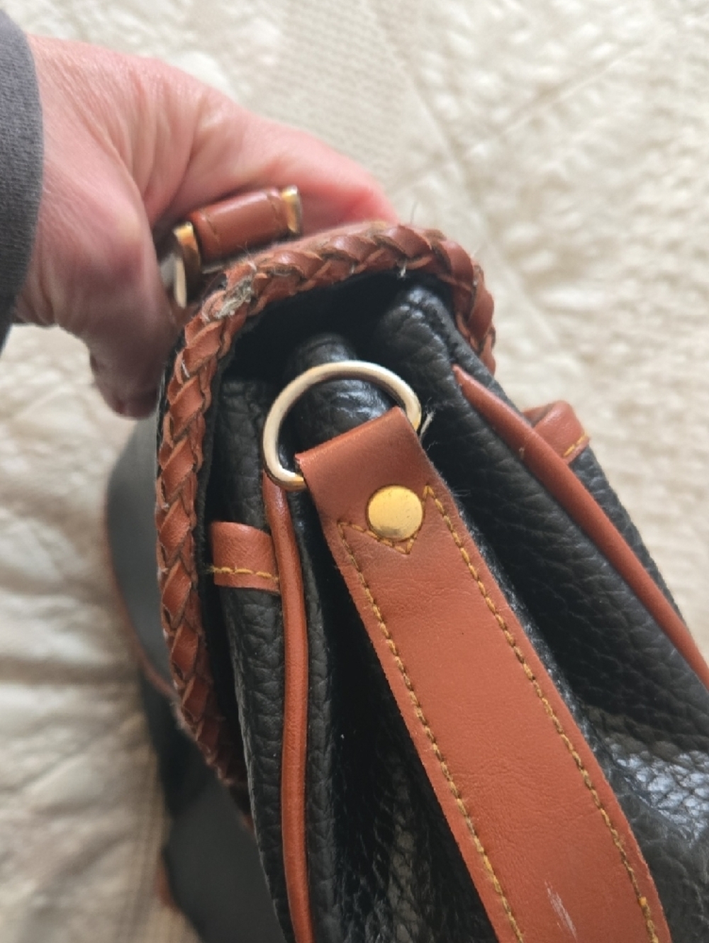 Vintage Dooney & Bourke Black Pebbled Leather Shoulder Bag with Brown Trim - Picture 16 of 16